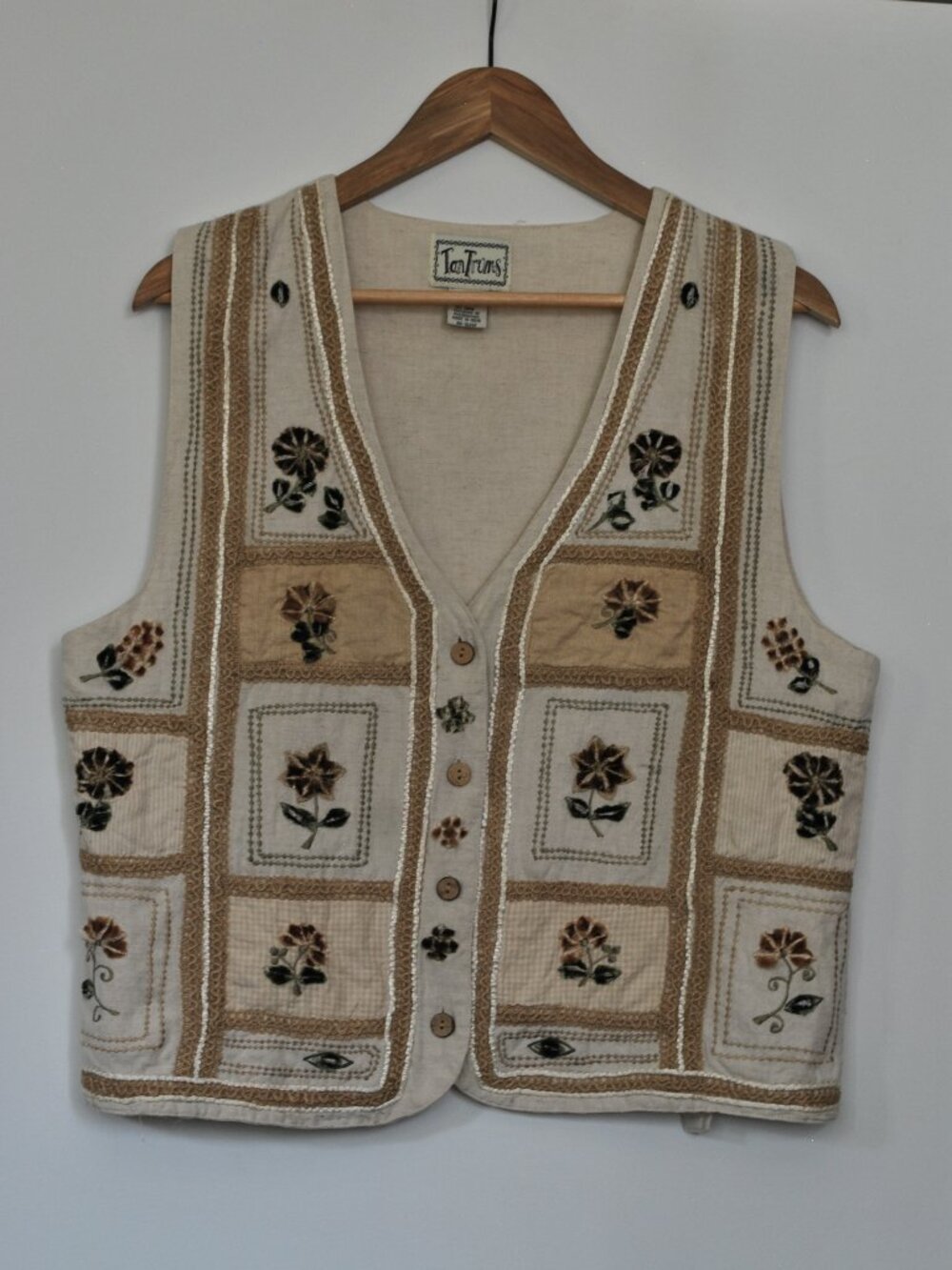 Tantrums Vintage Patchwork Flower Vest Cotton-Linen Large